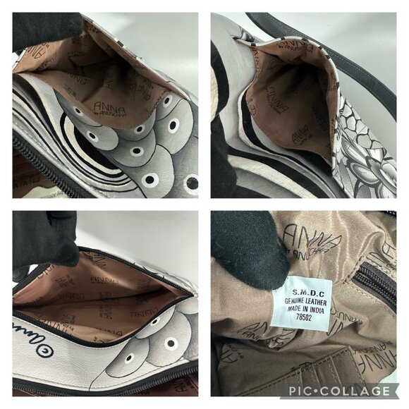 Anna by Anuschka Black/White Floral Leather Hobo Shoulder Bag - Picture 14 of 15